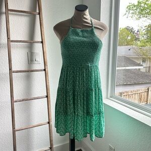 American Eagle Spring Green and White Floral Smocked High Neck Dress sz: Small